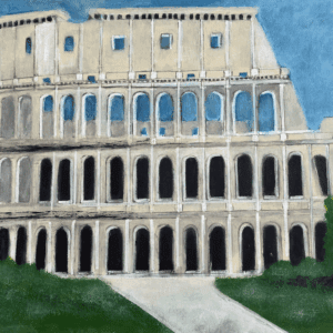 Painting of the Roman Colosseum by Joël Lesdema – Original architectural artwork