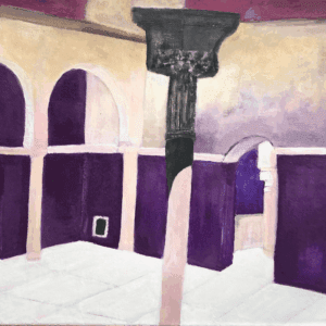 Painting of a quiet architectural courtyard by Joël Lesdema